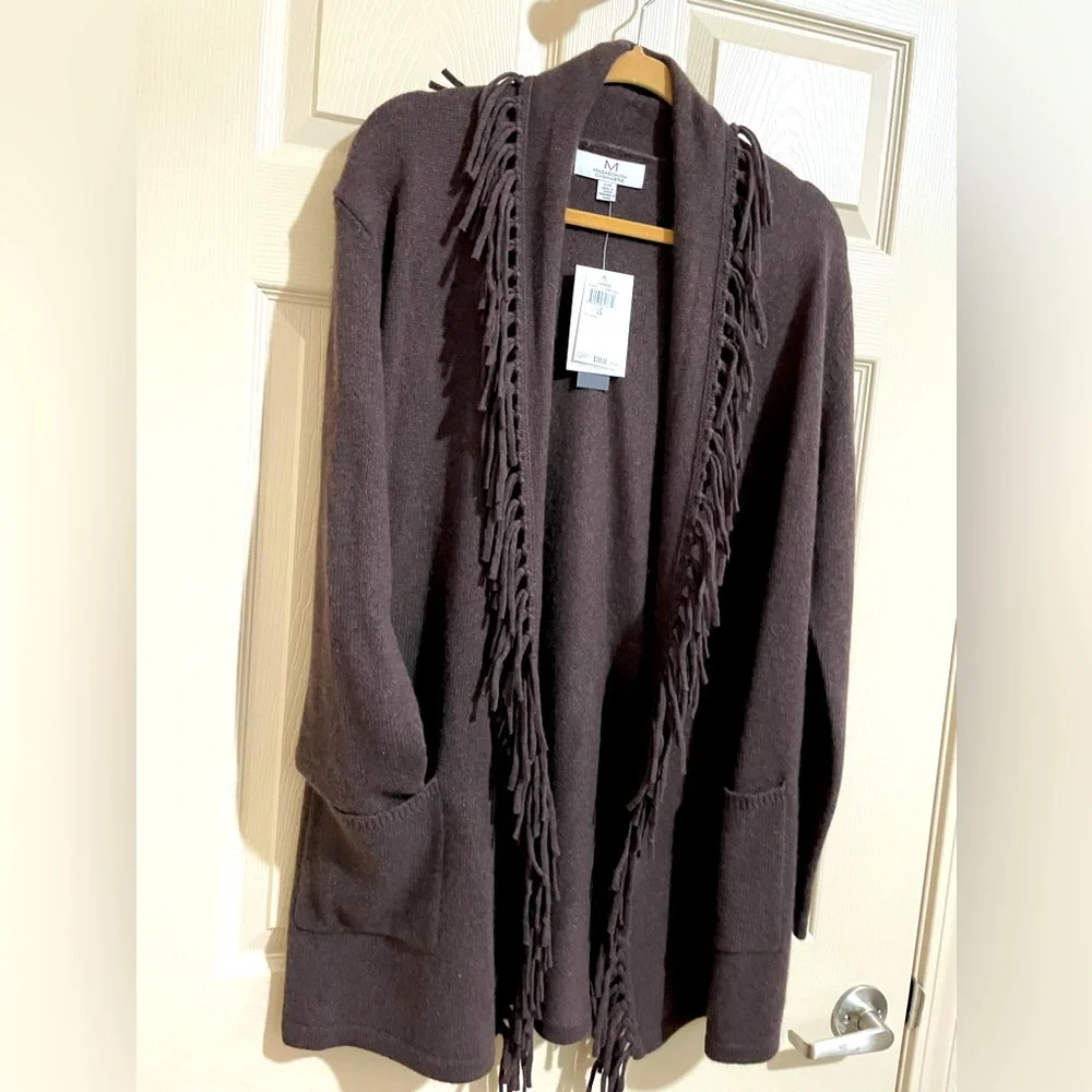 Magaschoni Cashmere Fringe Open Cardigan/Sweater
